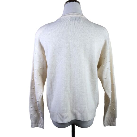 Marisa Christina Vintage Sweater Ivory Pearl Stud Lambs Wool Cardigan - Picture 9 of 12